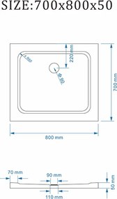 BPS-koupelny Obdĺžniková akrylátová sprchová vanička ST05B WH 80x70 biela