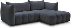Tmavomodrá rohová pohovka z textílie buklé (pravý roh/s leňoškou) Azra – Bobochic Paris