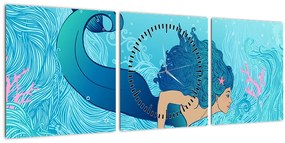 Obraz - Morská panna (s hodinami) (90x30 cm)