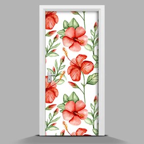 Nálepka na dvere Červené havajskej kvety wallmur-pl-f-105950517