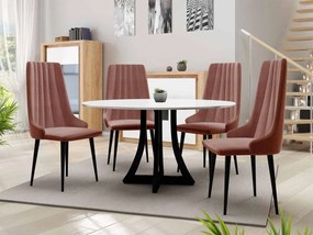 Okrúhly stôl Dagerto FI 120 so 4 stoličkami ST93 03, Farby: biely lesk / čierny lesk, Potah: Magic Velvet 2225