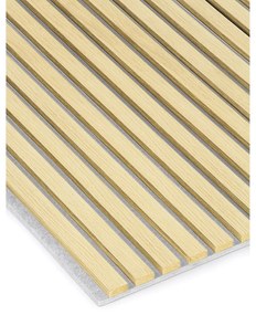 Drevený akustický panel, 2400 x 600 mm, sivý podklad, balenie 5 ks, dub