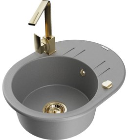 Mexen Kevin, drez granitový 586x458x190 mm, 1-komorový a zlatá batéria Rita, šedá, 6517-71-670300-50