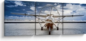 Obraz motorového lietadla (s hodinami) (90x30 cm)