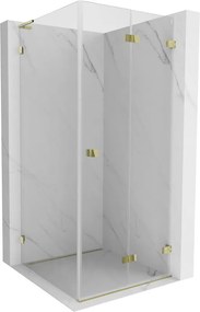 Mexen Lunar-F L, 1-krídlový sprchový kút so skladacími dverami, pravý, 80 x 80 cm, 8mm číre sklo, zlatý lesklý profil, 836L-080-080-50-00-P