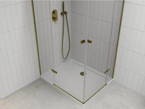 Mexen Roma Duo, sprchový kút 90 (dvere) x 80 (dvere) cm, 6mm číre sklo, zlatý profil + slim sprchová vanička 5cm biela + zlatý sifón, 854-090-080-50-02-4010G