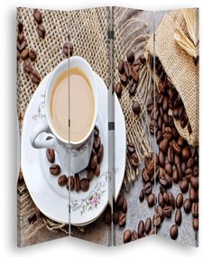 Ozdobný paraván, Rozptýlená kávová zrna - 145x170 cm, štvordielny, obojstranný paraván 360°