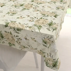 Biante Bavlnený obdĺžnikový obrus Sandra SA-473 Pivonky s motýlikmi na vanilkovom 80x120 cm