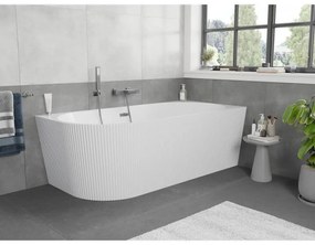 Mexen Silo, rohová voľne stojaca ryhovaná vaňa, pravá, 170 x 80 cm, biela lesklá, grafitový prepad, 52891708000P-95