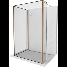 Mexen Kioto sprchová stěna Walk-in 130 x 80 x 30 cm, černý vzor, růžové zlato - 800-130-080-221-60-70-030