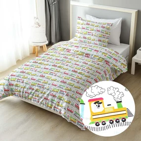 Biante Detské bavlnené posteľné obliečky Sandra SA-328 Vláčik so zvieratkami na bielom Predĺžené 140x220 a 70x90 cm