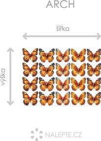 Motýliky na stenu oranžová 20 ks textilní prelepiteľná samolepiaca dekorácia na stenu 20 ks šírka 6 cm