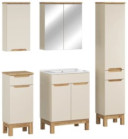 Koupelnová sestava Bali Lava se zápustným umyvadlem, skříňkami a zrcadlem 60 cm kašmírová/dub wotan