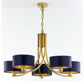 Jupiter 2094 - Závesný luster na reťazi ARTHUR 5xE27/15W/230V modrá/zlatá