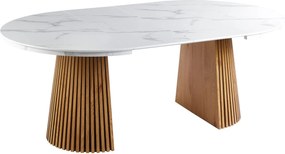 Vintino Jedálenský stôl NEVIO 120–160–200 × 120 cm – biely mramor / dub
