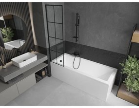 Mexen Next L, 1-krídlová vaňová zástena 50 x 150 cm, 6mm číre sklo-čierny vzor, čierny profil, 895-050-000-03-77-70