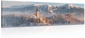 Obraz kostol pri jazere Bled v Slovinsku