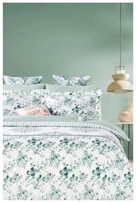 Bielo-zelené predĺžené obliečky na dvojlôžko z bavlny Renforcé s plachtou/4-dielne 200x220 cm – Mila Home