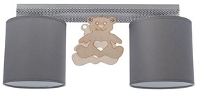 Detské stropné svietidlo Bear, 2x sivé textilné tienidlo, gre