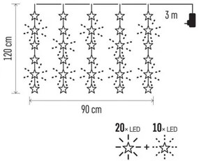 EMOS LED vonkajšie vianočné osvetlenie STAR LIGHTS, 30xLED, teplá biela, 120×90cm, časovač