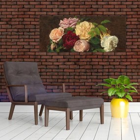 Obraz - Henri Fantin-Latour, Roses de Nice on a Table, reprodukcia (120x50 cm)