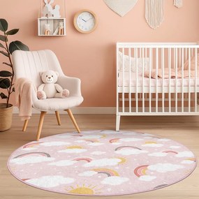 Ružový prateľný detský koberec ø100 cm Rainbow World – Mila Home