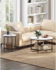 Okrúhly príručný stolík, 2-úrovňový, so sklenenou poličkou, mramorový efekt