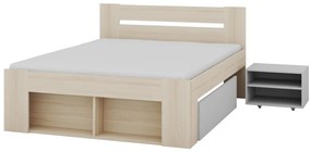 Dvoulůžková postel Ryga 09 160x200 s nočními stolky a zásuvkami dub Riva/šedá