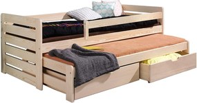 Detská posteľ z masívu borovice TOMÁŠ II s prístelkou a šuplíky - 200x90 cm - prírodná borovica