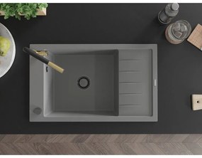 Mexen Elias, 1-komorový granitový drez 795x480x200 mm a drezová batéria Flora, šedá, 6511-71-670401-57-B