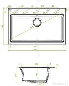 Laveo Tau, 1-komorový granitový drez 800x500x215 mm, béžová, LAV-SBT_4108