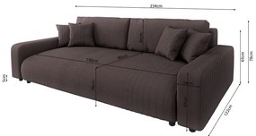 Hnedá menčestrová rozkladacia/s úložným priestorom pohovka 234 cm Sara – Ropez