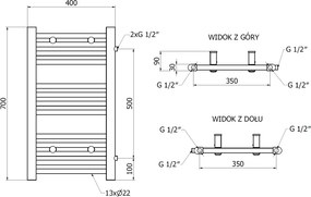 Mexen Mars, vykurovacie teleso 700 x 400 mm, 238 W, bočné pravé a spodné pripojenie, biela, W110-0700-400-00-20-S