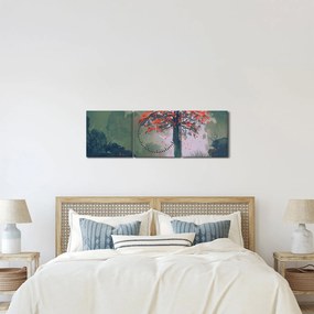 Obraz osamoteného červeného stromu (s hodinami) (90x30 cm)