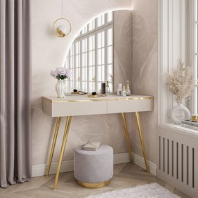 Toaletný stolík ZOLA so zrkadlom a led osvetlením kašmír + zlaté nohy