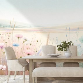 Samolepiaca tapeta pastelové kvety na lúke