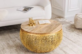 Filigránový konferenčný stolík LEAF 80 cm zlatý, mango