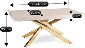 HAMPTON Rozkladací stôl 160-240 cm kašmír/zlatý
