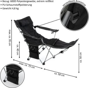 Divero 75907 Kempingová stolička s odnímateľnou podnožkou, čierna