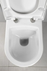 , Závesné WC NERA s podomietkovou nádržkou a tlačidlom Schwab, biela, NS952-SET5