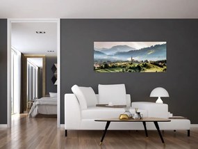 Obraz - dedinka v hmle (120x50 cm)