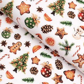 Biante Vianočný bavlnený štvorcový obrus Sandra SA-516 Vianočné perníčky a ozdoby na bielom 60x60 cm