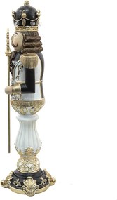 Čierno-zlatá vianočná dekorácia socha Luskáčik s Led svetielkami - 21*20*67 cm