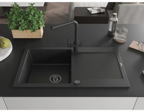 Mexen Leo, drez granitový 900x500x190 mm, 1-komorový a čierna batéria Duero, čierna, 6501-77-671600-70-B