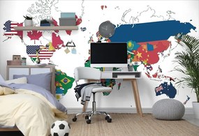 Samolepiaca tapeta mapa sveta s vlajkami s bielym pozadím - 375x250