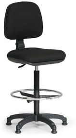Zvýšená látková pracovná stolička MILANO s opierkou nôh, klzáky, čierne
