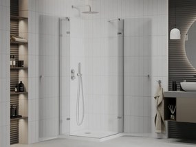 Mexen Roma Duo, sprchovací kút s 2-krídlovými dverami 100 (dvere) x 100 (dvere) cm, 6mm číre sklo, chrómový profil + slim sprchová vanička 5cm biela, 854-100-100-01-02-4010