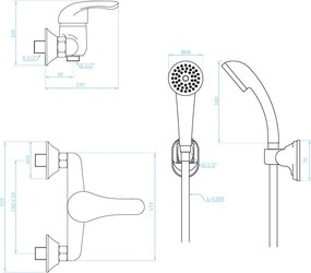 Kuchinox Oris, nástenná sprchová batéria s ručnou sprchovou súpravou, chrómová, LAV-BQE_041D