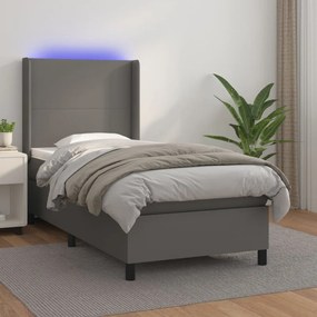 Boxspring posteľ s matracom a LED sivá 90x200 cm umelá koža 3139245