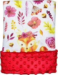 Detská deka Líška/minky červená 60x70 cm – mäkučká deka do kočíka s líščím motívom